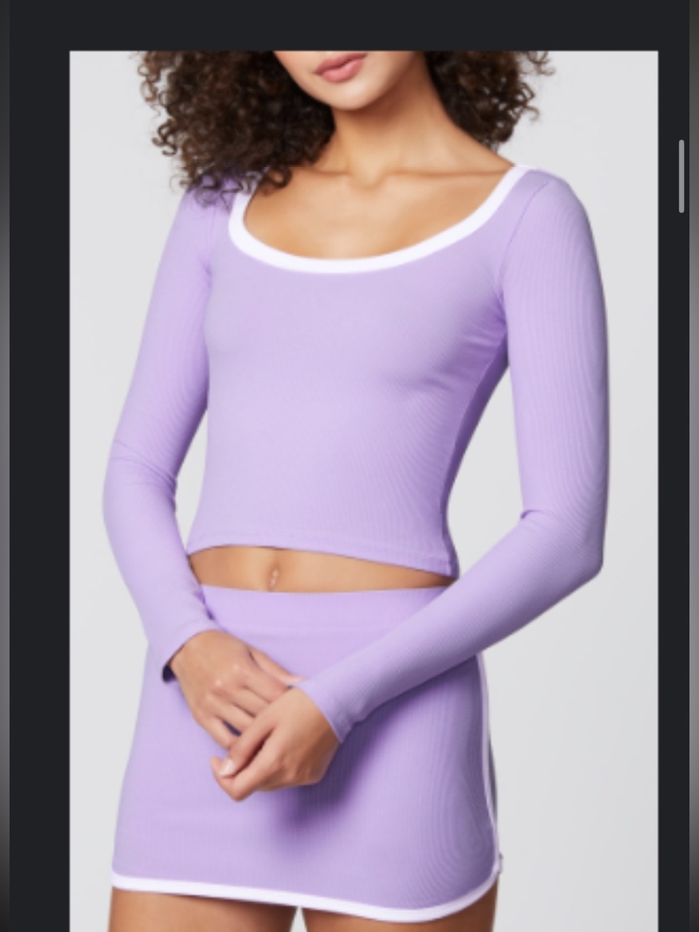 Florence Crop Too Long-Sleeve Scoop Neck Tee with White Trim